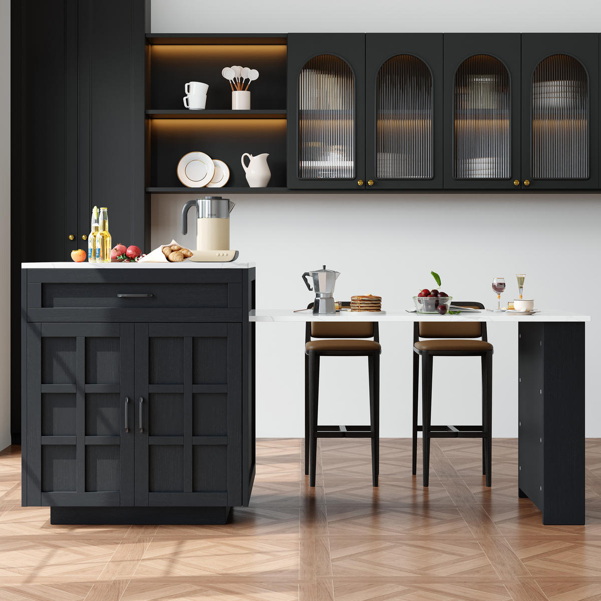 BARTISCH 133-202/70/93,5 cm in Schwarz mit Stauraum und ausziehbarer Tischplatte - Schwarz, Holzwerkstoff (133/70/93.5cm) - BEAOK
