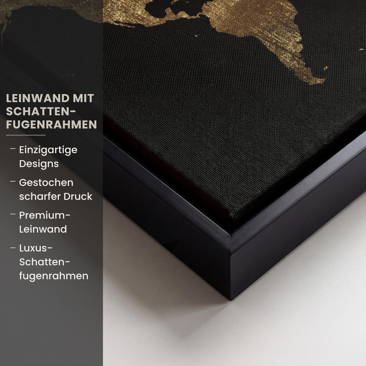 LEINWAND Bilder mit Rahmen - Weltkarte - Gold - Luxus - Erde - Schwarz - 40x30 - Goldfarben, Textil (40/30cm) - MuchoWow