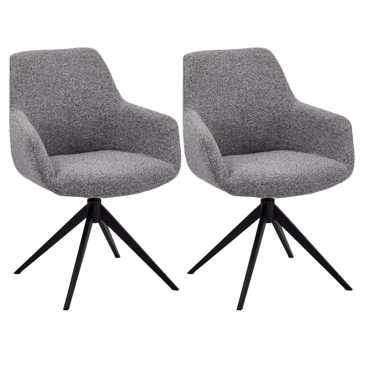 ARMLEHNSTUHL-SET 2 Stück in Teddystoff - Schwarz/Grau, Textil/Metall (64/87/64cm) - Furnhouse