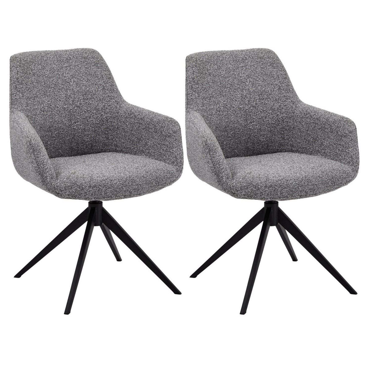 ARMLEHNSTUHL-SET 2 Stück in Teddystoff - Schwarz/Grau, Textil/Metall (64/87/64cm) - Furnhouse