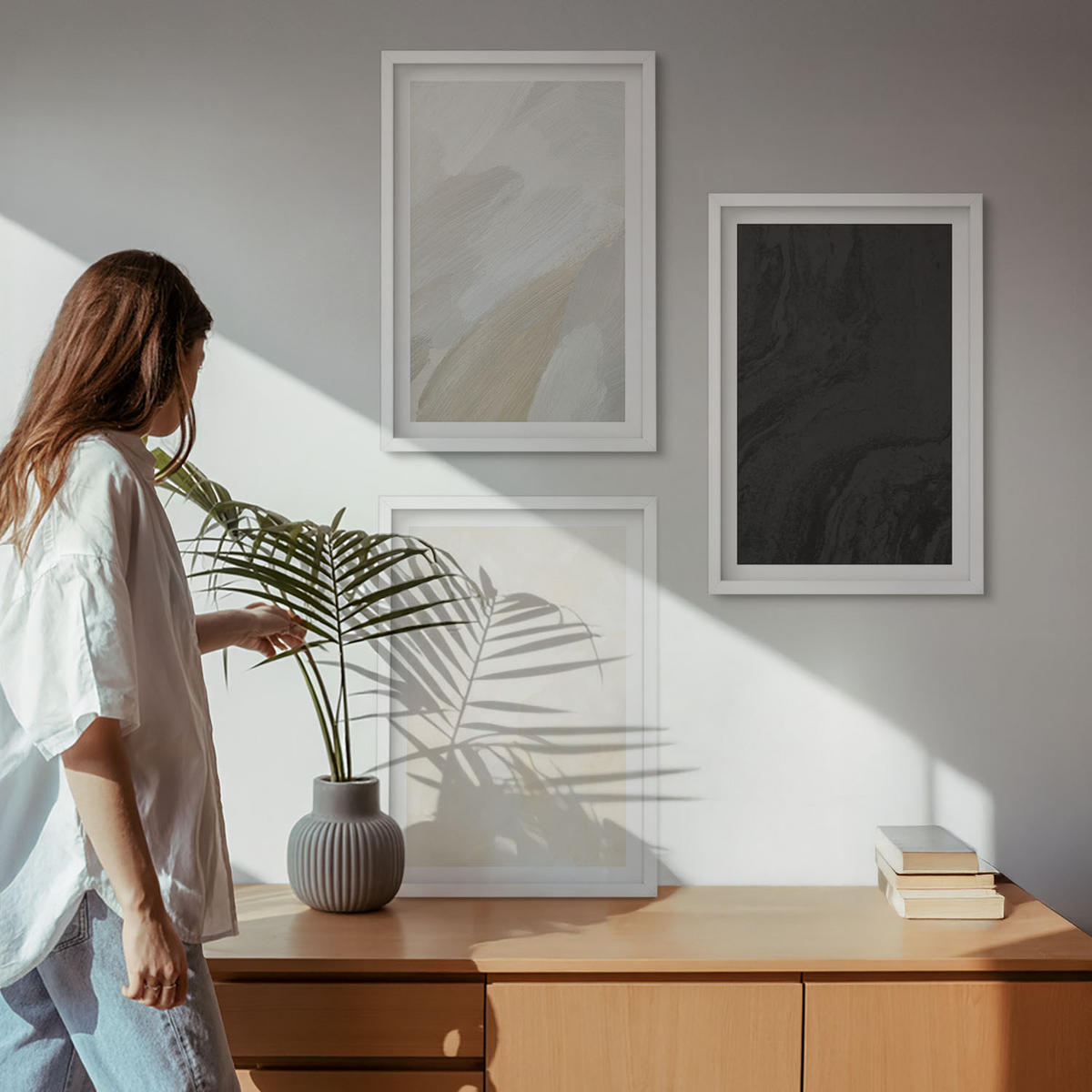 BILDER SET 3er Set - 40x60 cm Weißer Rahmen - Strukturen schattieren Minimalismus - Weiß, Kunststoff (40/60cm) - TULUP