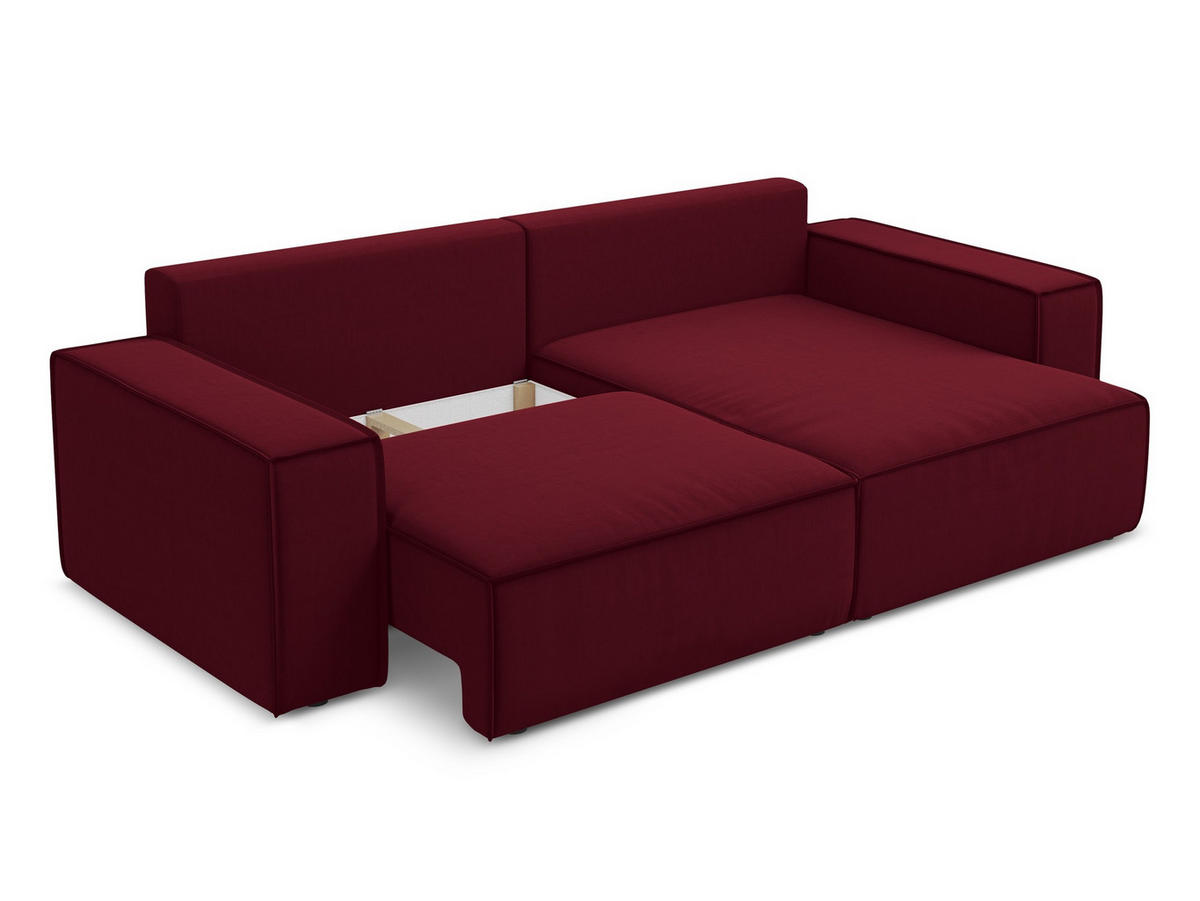 ECKSOFA mit Schlaffunktion Samt Stoff Rot - Bordeaux/Rot, Kunststoff/Textil (257/148cm) - Makamii