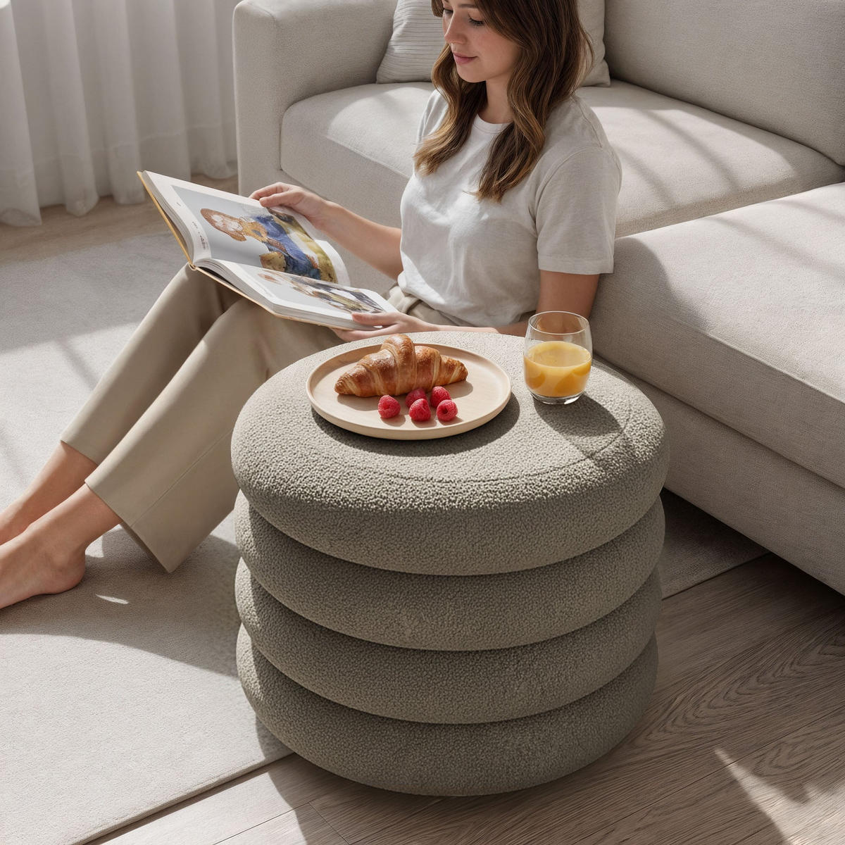 POLSTERHOCKER mit Stauraum Olive - Hellgrün, Textil (42/45/42cm) - RAUMHIRSCH FURNITURE