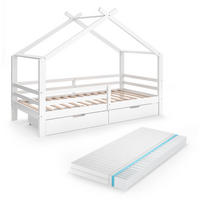 HAUSBETT Luni Weiß 200 x 90 cm mit Schubladen und Matratze - Weiß, Holz - VitaliSpa