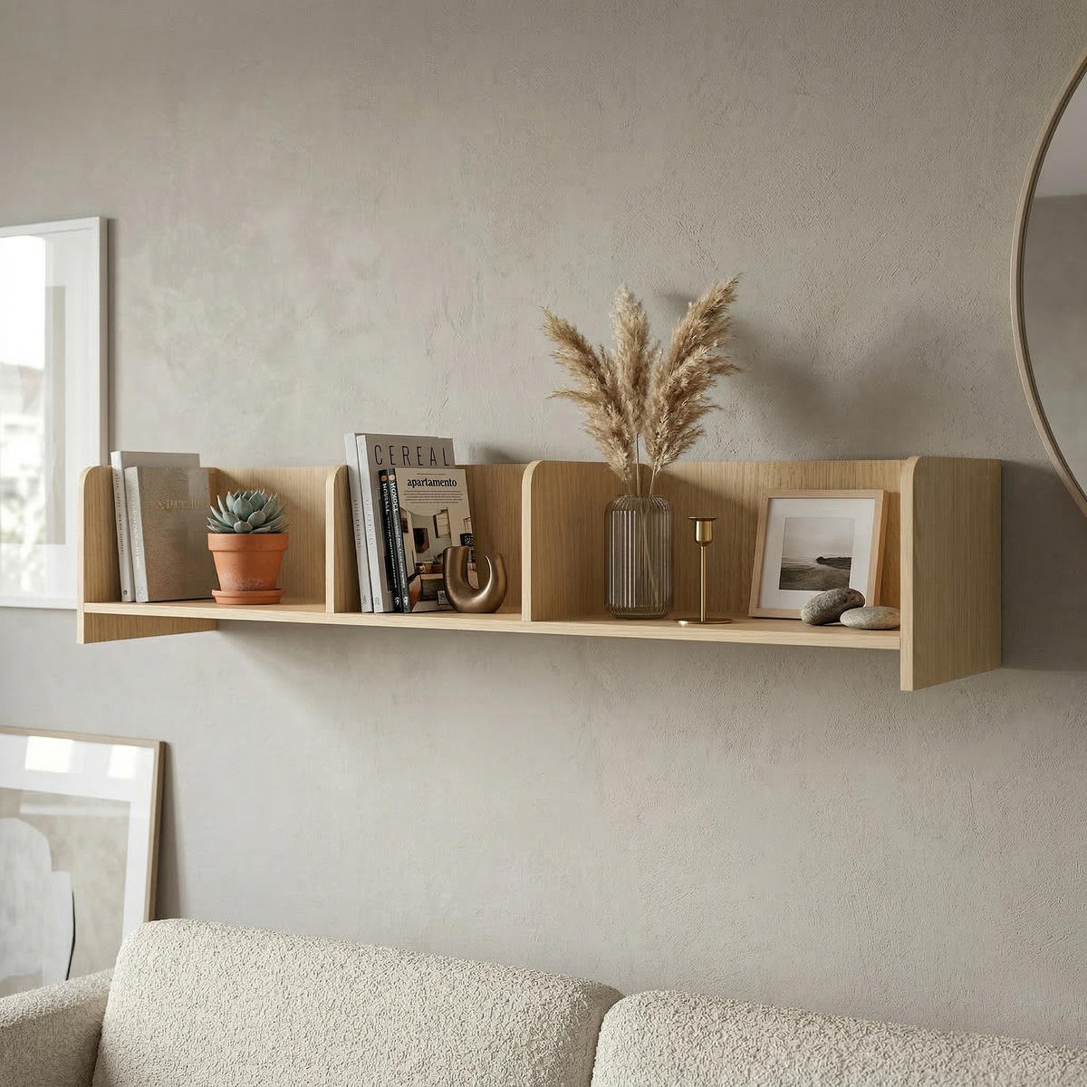 WANDREGAL Positivo mit Trennwänden, 140 cm, Mavelie-Eiche - Eichefarben, Holzwerkstoff (143/27/27cm) - Beautysofa