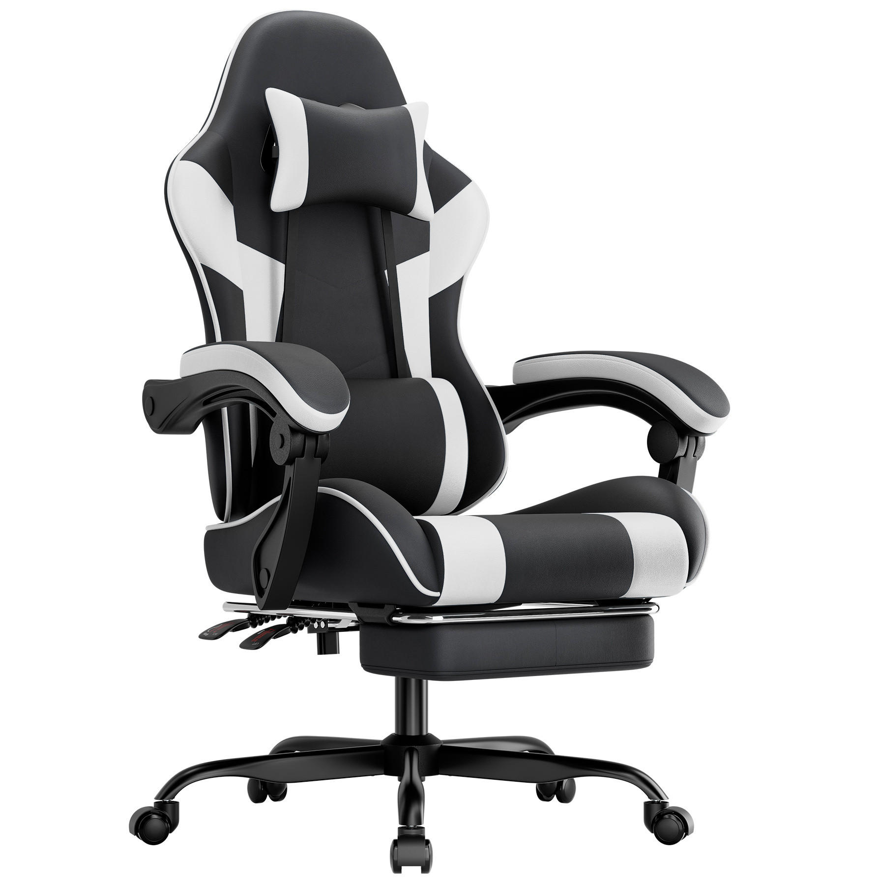 GAMINGSTUHL ergonomisch verstellbar PVC Black White - Weiß, Kunststoff (63/120.5/58.5cm) - Meubliv