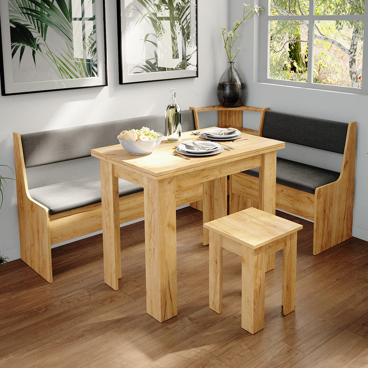 ECKBANKGRUPPE Roman Goldkraft Eiche 180 x 41.5 cm mit Tisch - Honigeiche/Anthrazit, Holzwerkstoff (180/80/120cm) - Vicco
