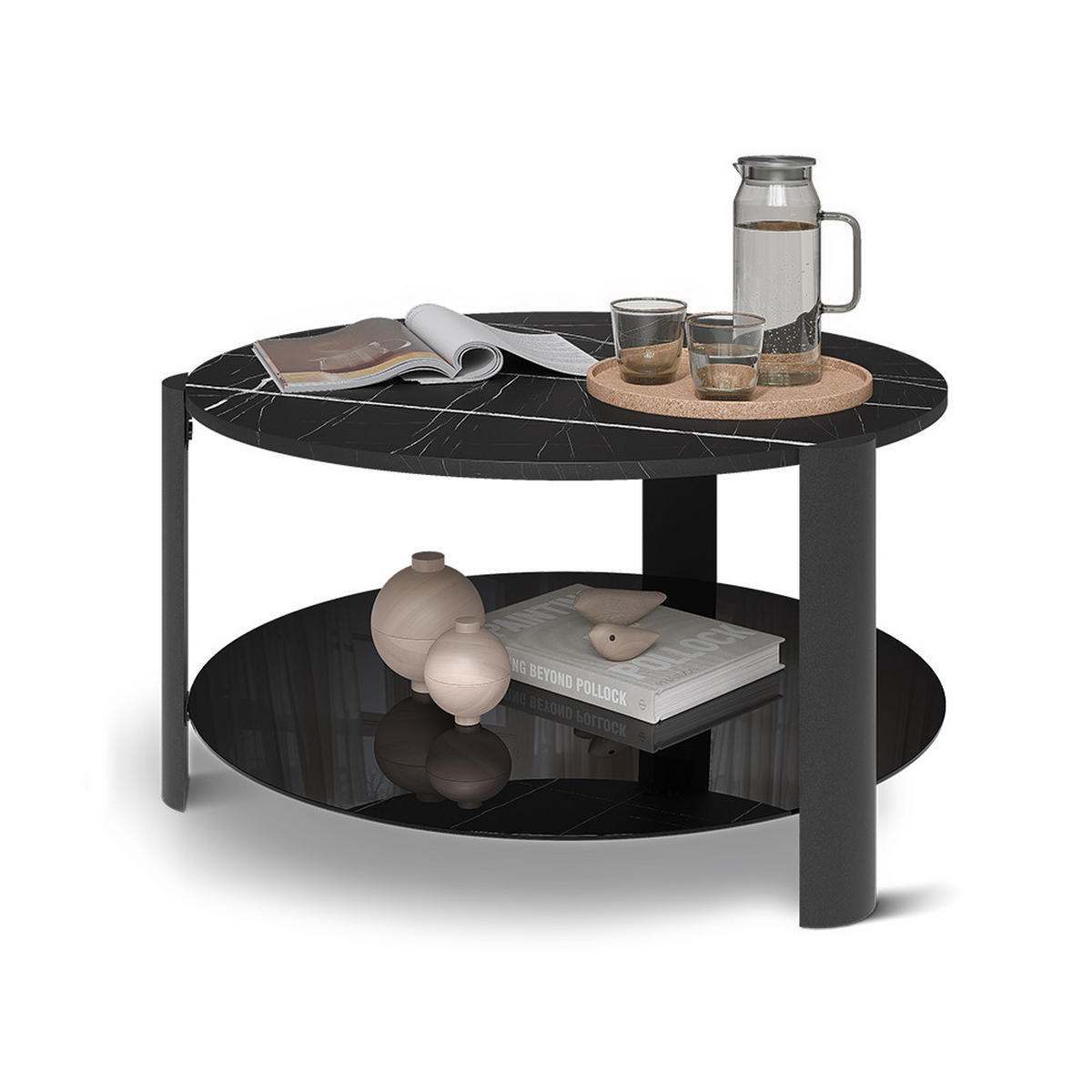 COUCHTISCH Navo, Schwarzer Marmor/Schwarz, 80 x 80 cm - Schwarz Hochglanz/Schwarz, Holzwerkstoff (80/80/43.5cm) - Vicco