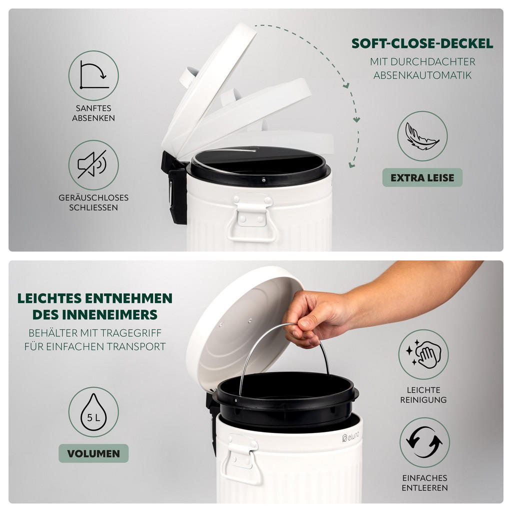 Thumbnail - eluno Kosmetikeimer, Weiß, Metall, 21x30.5x21 cm, Badaccessoires, Waschplatzzubehör, Kosmetik- & Abfalleimer