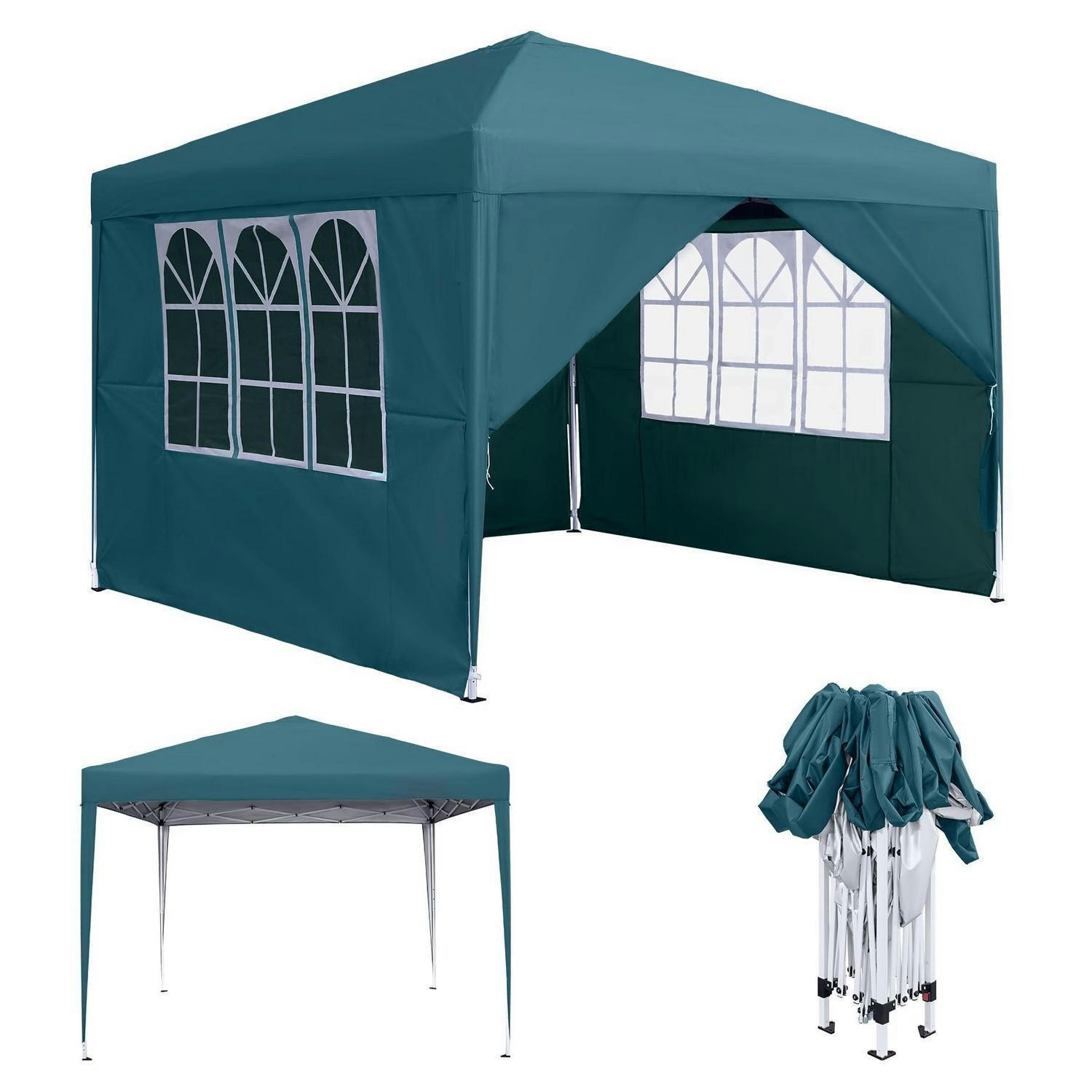FALTPAVILLON 3 x 3 m mit 4 Seitenteilen und Fenstern Grün - Petrol, Textil (300/260/300cm)