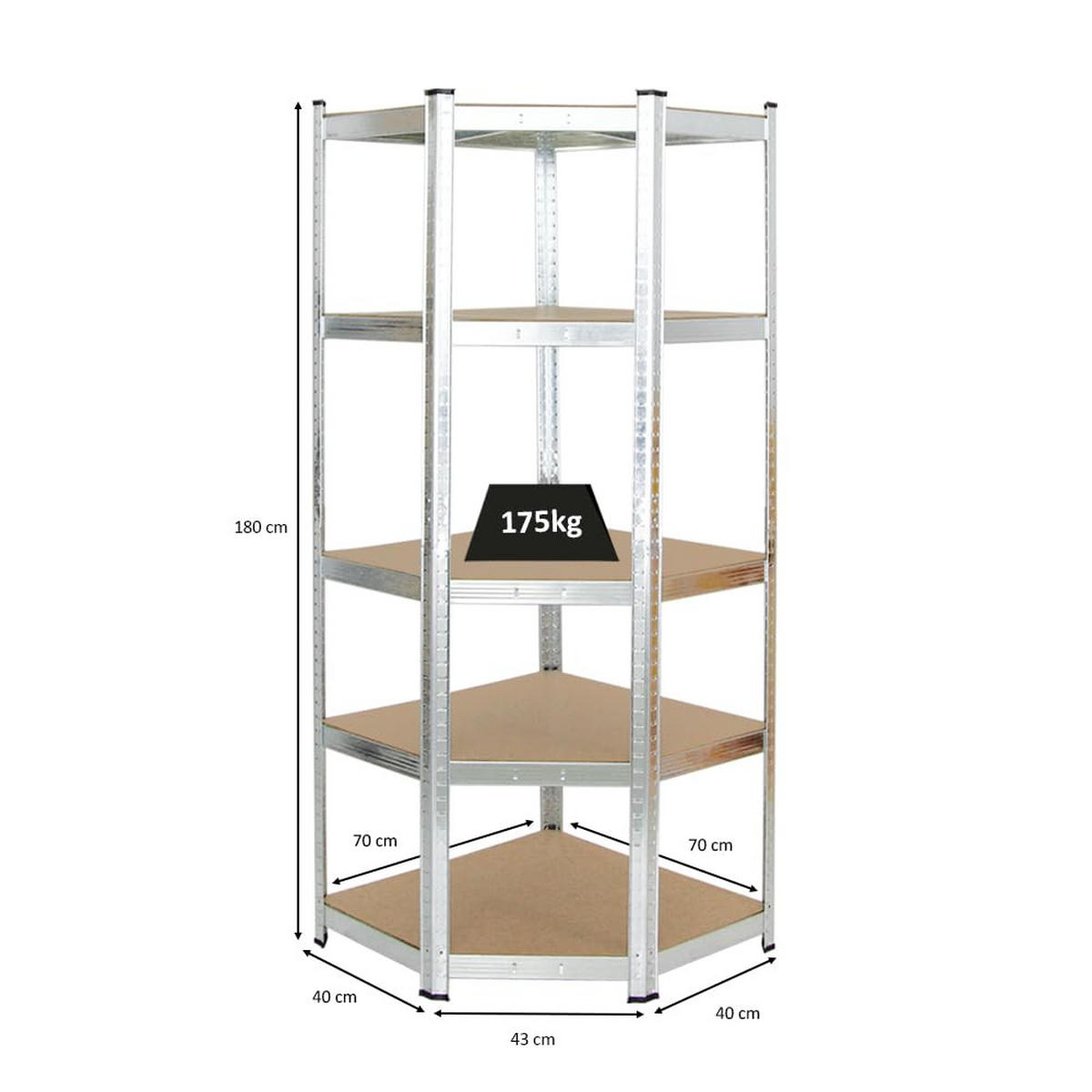 ECKREGAL Ragnar 180x70x40 cm Fachlast 175 kg Verzinkt - Silberfarben, Metall (70/180/40cm) - PROREGAL