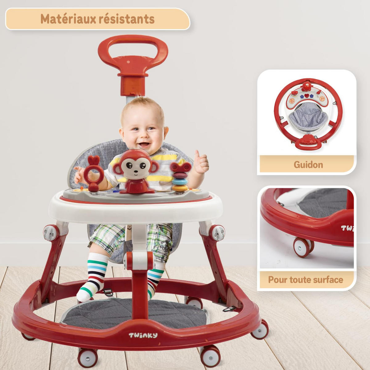 LAUFLERNWAGEN mit Spielset & Bodenmatte Rot - Rot, Kunststoff (70/70cm) - Twinky