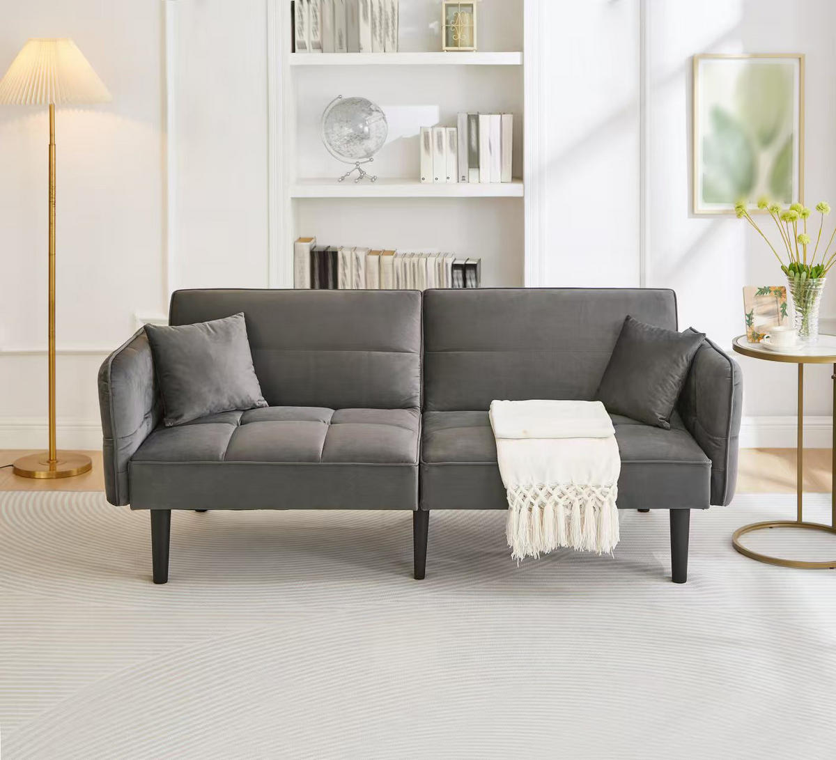 SCHLAFSOFA 2-in-1 mit Samtbezug und Armlehnen - Grau, Kunststoff (176/76/78cm)