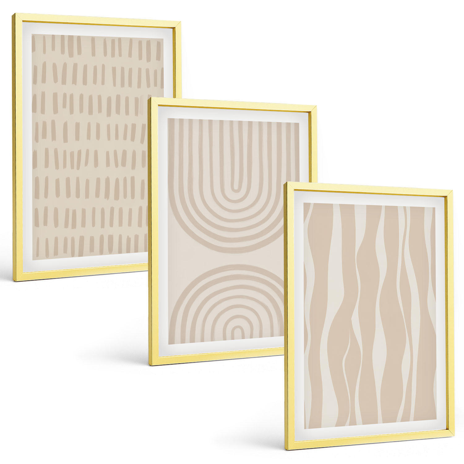 BILDER SET 3er Set - 40x60 cm Goldrahmen - Abstrakte beige Muster - Goldfarben, Kunststoff (40/60cm) - TULUP