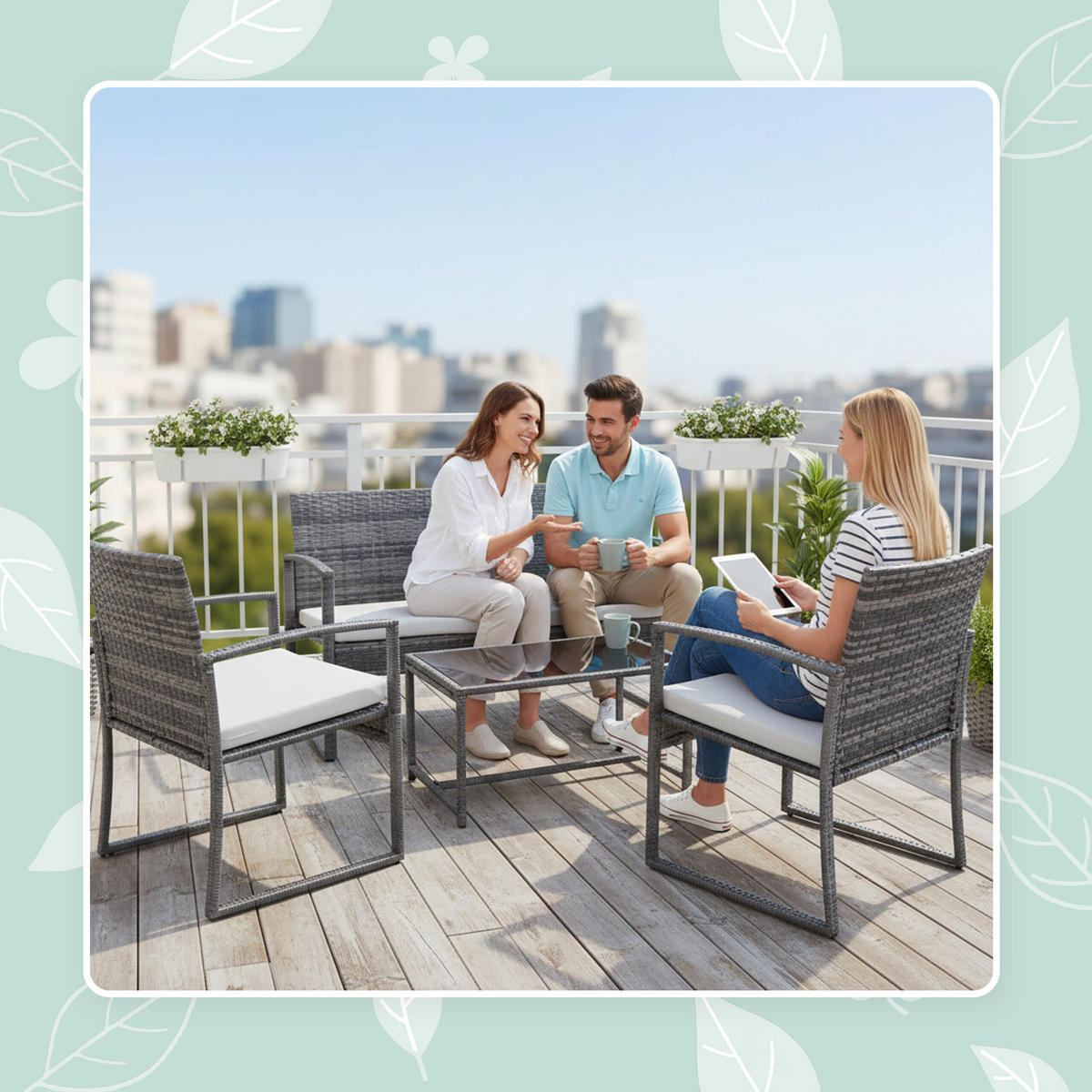 4-TLG.GARTENMÖBEL-SET - Grau, Glas/Kunststoff - Relaxdays