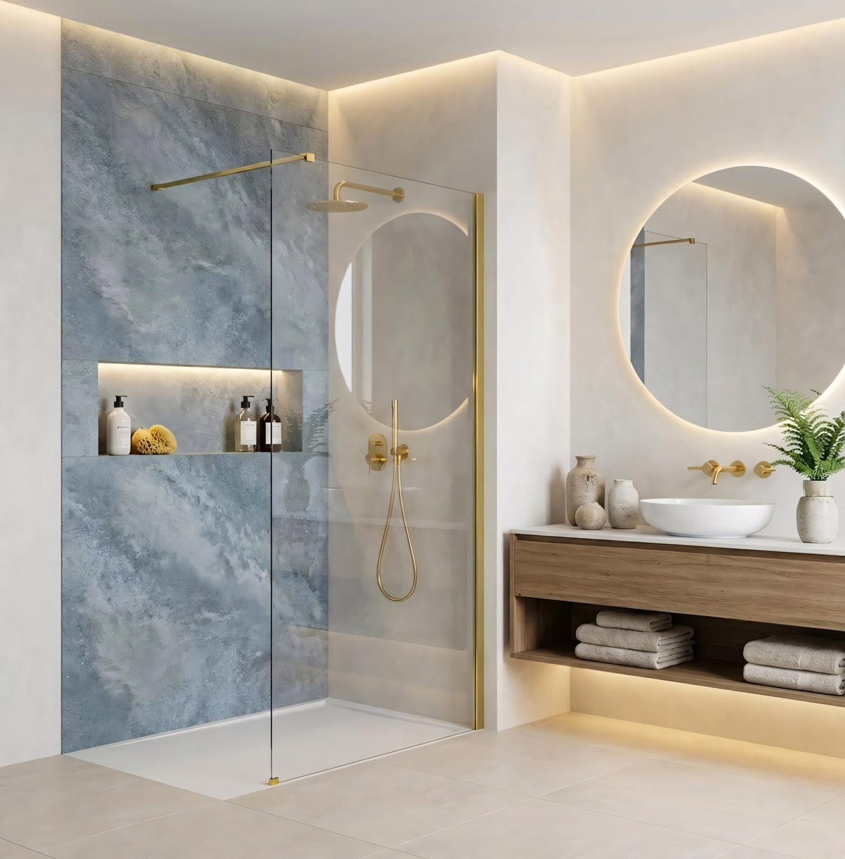 DUSCHWAND Rea Flexi Transparent / Gold 70 - Goldfarben, Glas (120/70/195cm) - REA
