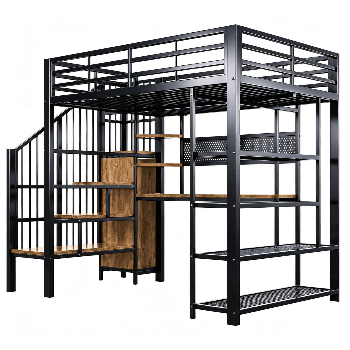 HOCHBETT 140/200 cm in Schwarz mit Stauraum, LED und Steckdosen - Schwarz, Holzwerkstoff/Metall (140/200cm) - WISHDOR