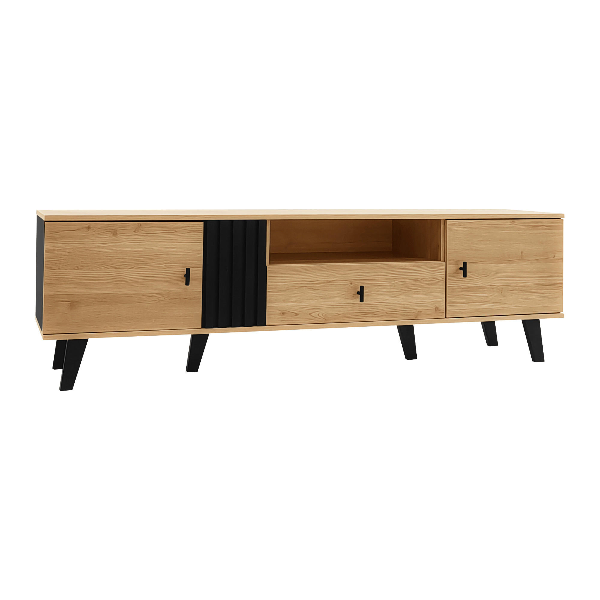 TV Lowboard 170x40x50 cm, 1 Schublade, 1 Fach, Braun - Schwarz, Holz (170/50/40cm)