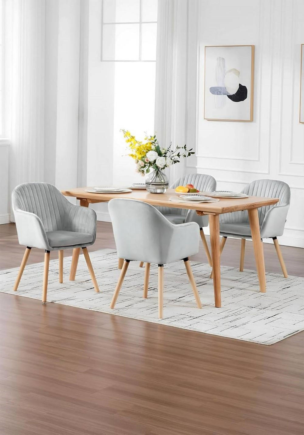 Thumbnail - Woltu Esszimmerstuhl, Hellgrau, Textil, Echtholz, Säule, 42x81x50 cm, Esszimmer, Stühle, Esszimmerstühle, Armlehnenstühl...