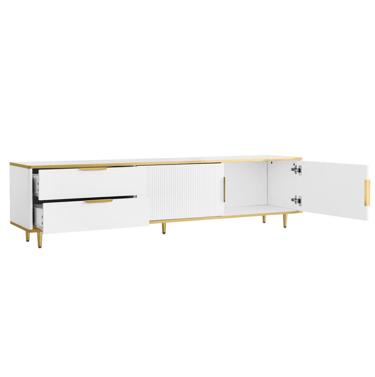 TV-SCHRANK 175/40/45 cm weiß mit goldenen Griffen und Schnitzmustern - Weiß, Holzwerkstoff (175/45/40cm) - OKWISH