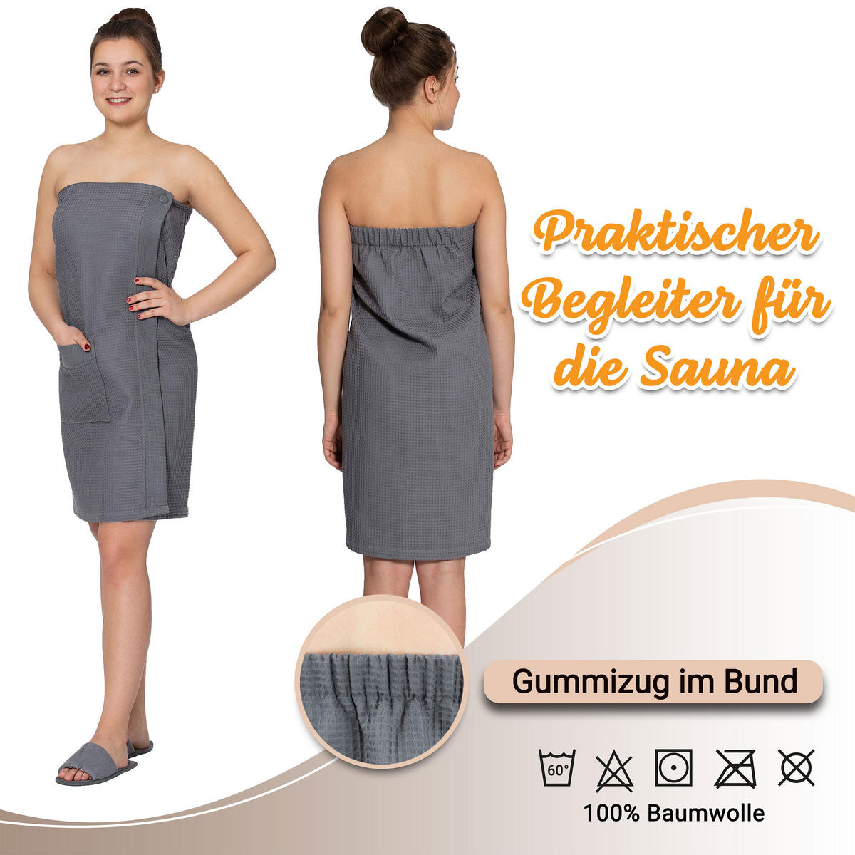 SAUNAKILT, Universalgröße, 100% Baumwolle, Grau - Anthrazit, Textil (Einheitsgrößecm) - Zollner