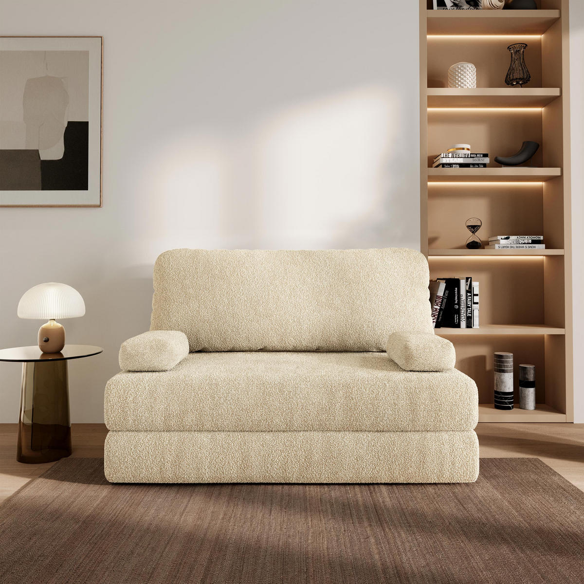 BETTSOFA KESTE aus Schaumstoff Bucle-Stoff Creme Schlaffunktion - Creme, Textil (140/86/60cm) - MASSENO