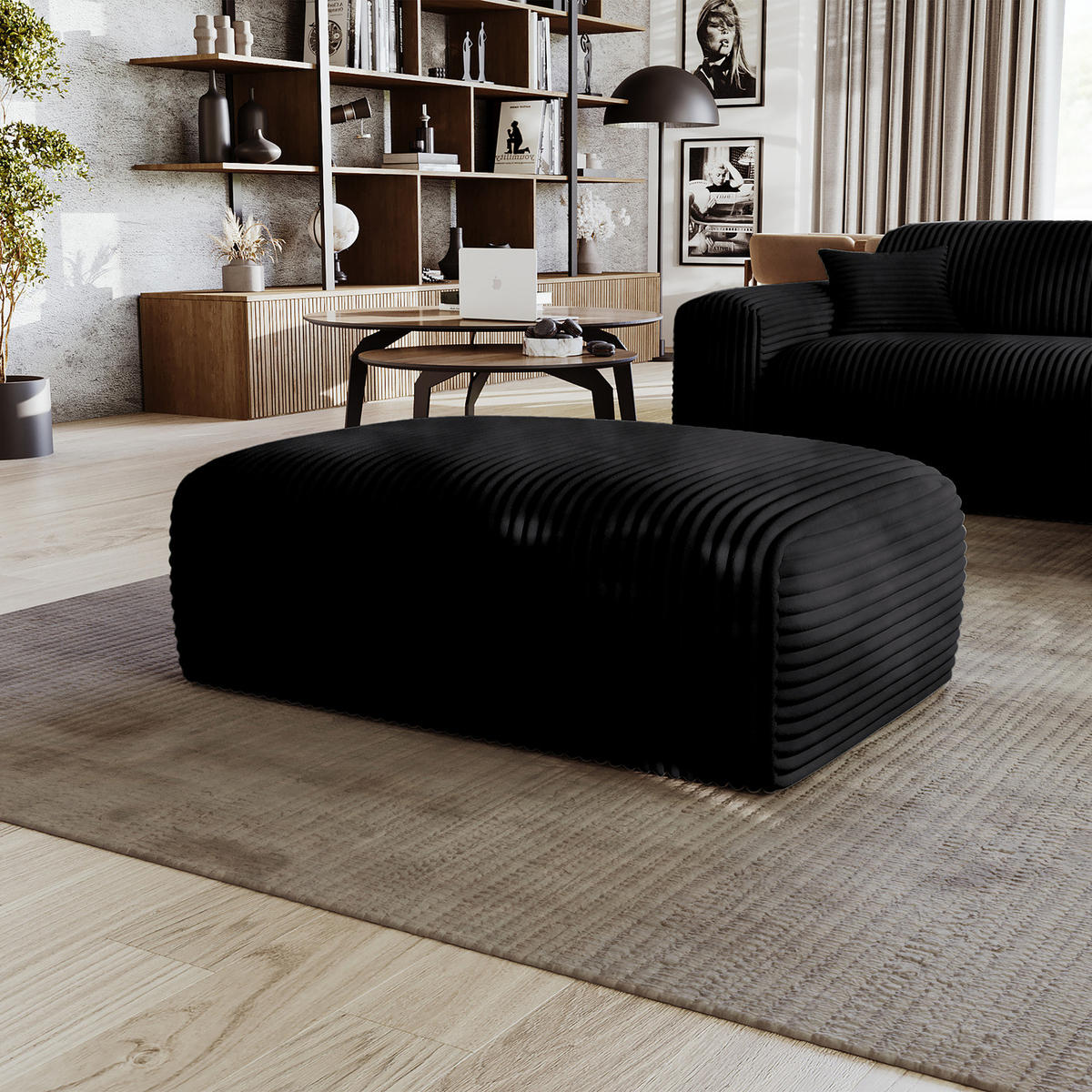 POLSTERHOCKER - Cord - Schwarz, Kunststoff/Textil (110/40/72cm) - home24