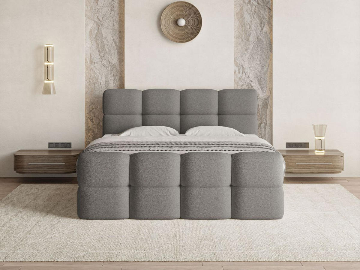 BOXBETT Rivon 140x200 Bouclé-Stoff Grau - Grau, Holz/Textil (140/200cm) - Graingold