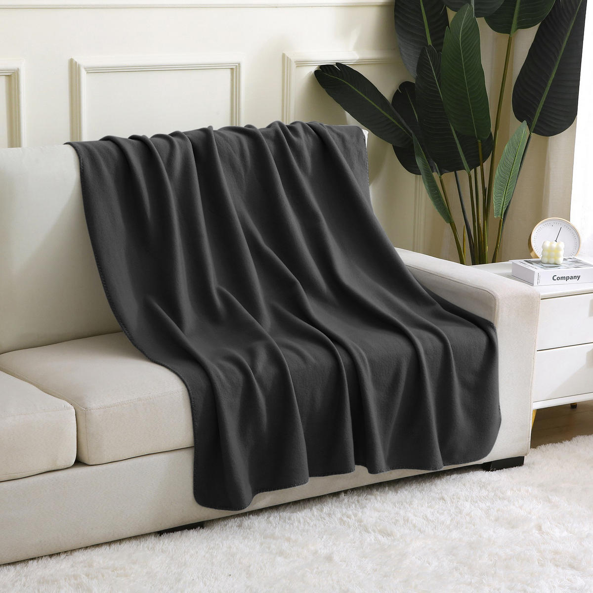 2ER Set Fleecedecken 130x160 eco-line aus 100% recyceltem Material schwarz - Schwarz, Textil (130/160cm) - wometo