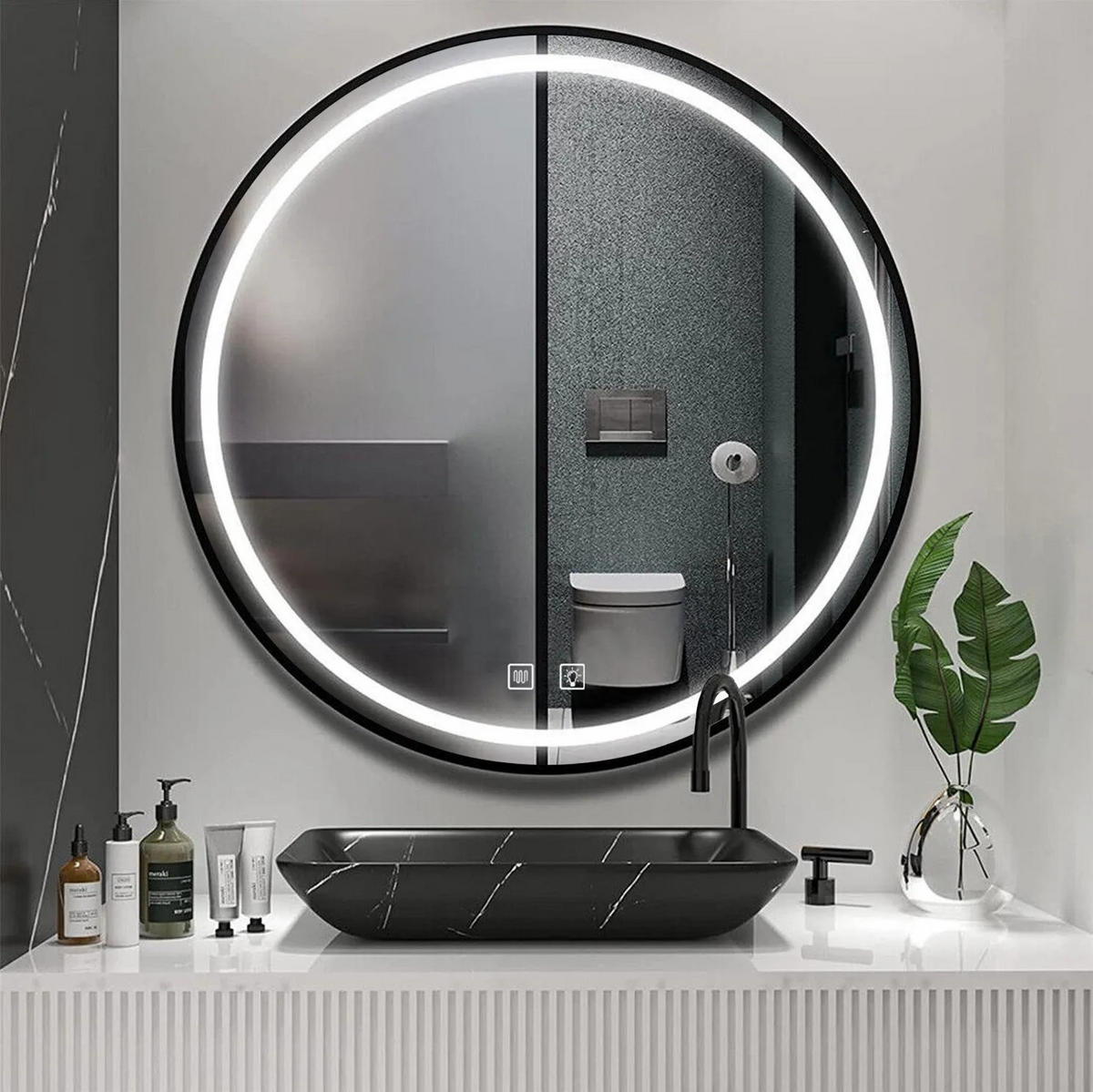 SPIEGEL Rea Led 80cm Mmj Black - Schwarz, Glas (80/80/80cm) - REA