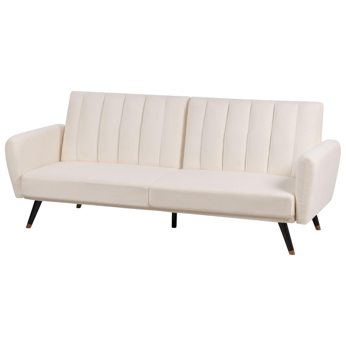 3-SITZER-SCHLAFSOFA Samtstoff hellbeige Vimmerby - Creme, Textil (212/90/80cm) - Beliani