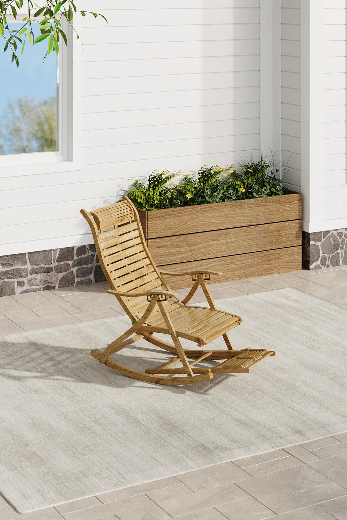 GARTENSCHAUKELSTUHL Relaxsesselaus aus Bambus Stahl in Naturholz für Garten Balkon klappbar verstellbar 47 x 95 x 108 cm Belastbarkeit 150 kg - Naturfarben, Metall (47/108/95cm) - Livingandhome