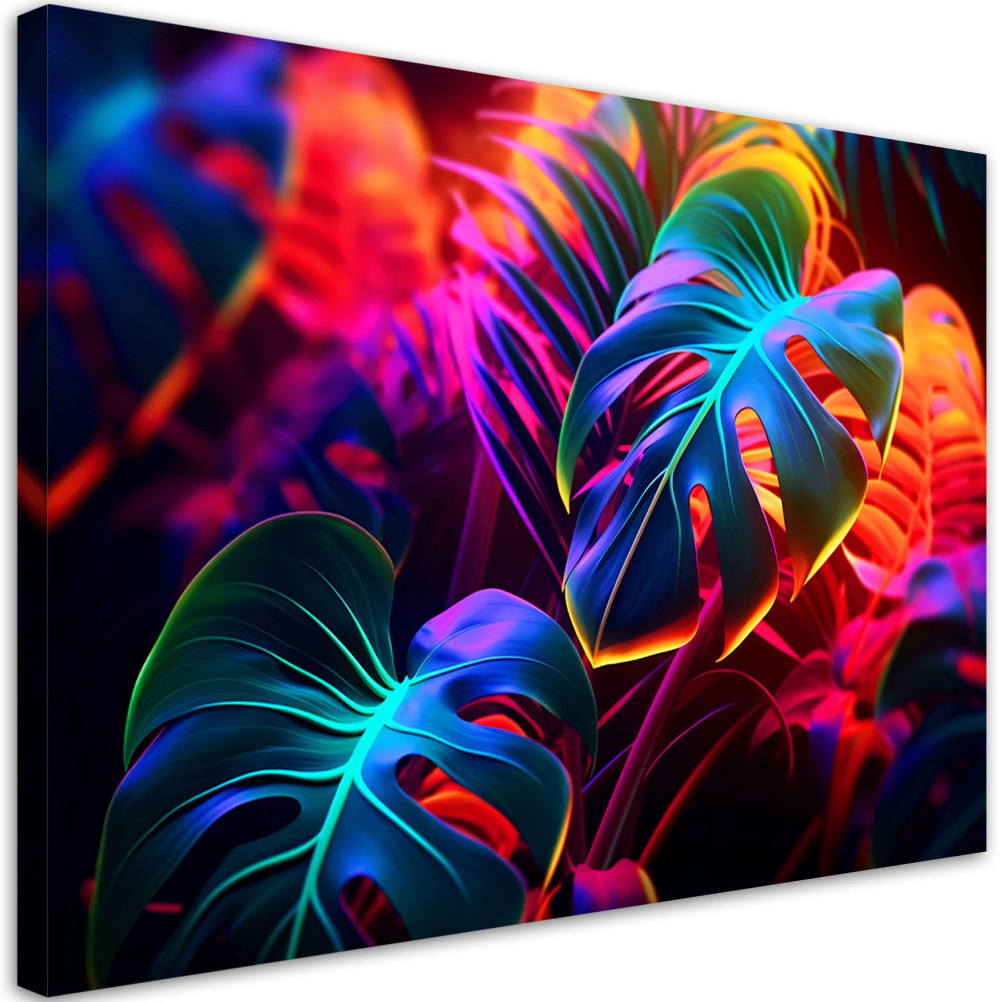 WANDBILD monstera blätter in neonfarben - Multicolor, Textil (60/40cm) - Feeby