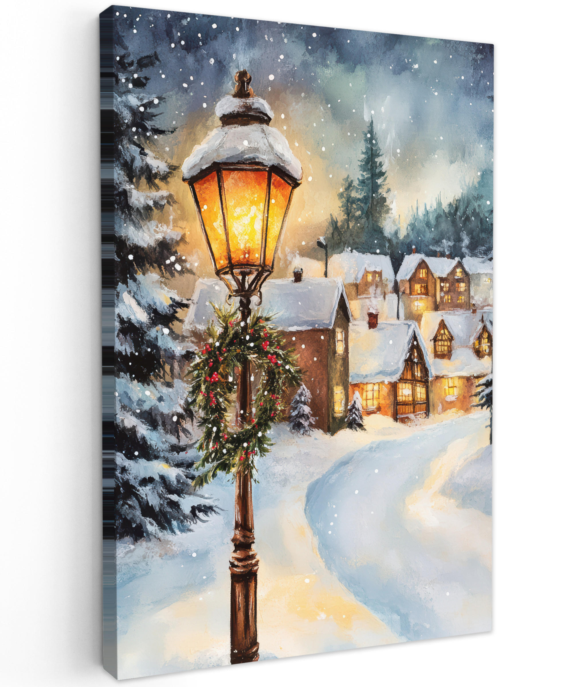 MuchoWow OBRAZ NA PLÁTNĚ Vánoční vesnice - Domy - Sníh - Vánoce 80x120 cm