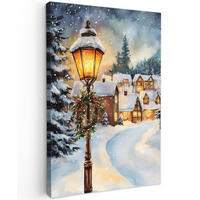 LEINWANDBILD Weihnachtsdorf - Häuser - Schnee - Weihnachten 20x30 cm - Sandfarben, Textil (20/30cm) - MuchoWow