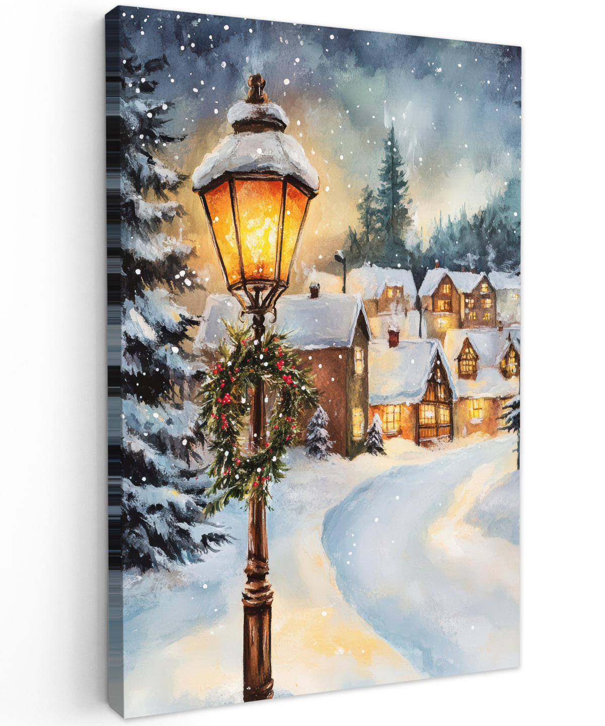 LEINWANDBILD Weihnachtsdorf - Häuser - Schnee - Weihnachten 20x30 cm - Sandfarben, Textil (20/30cm) - MuchoWow