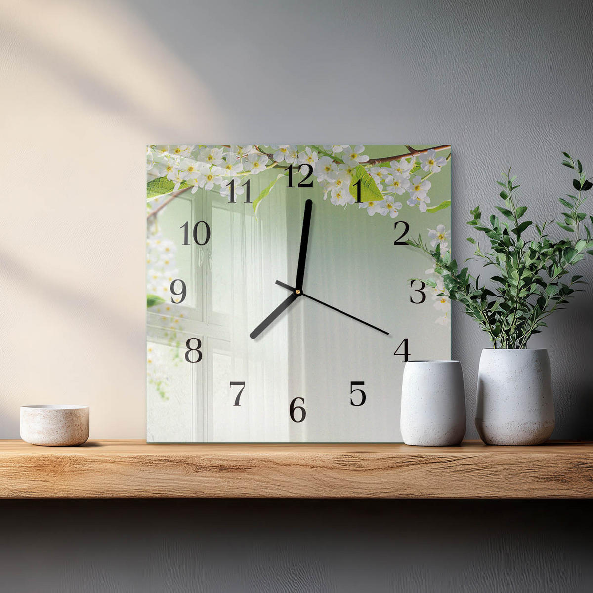 WANDUHR 30x30 cm - Frühling - Grün, Glas (30/30/0.4cm) - TULUP