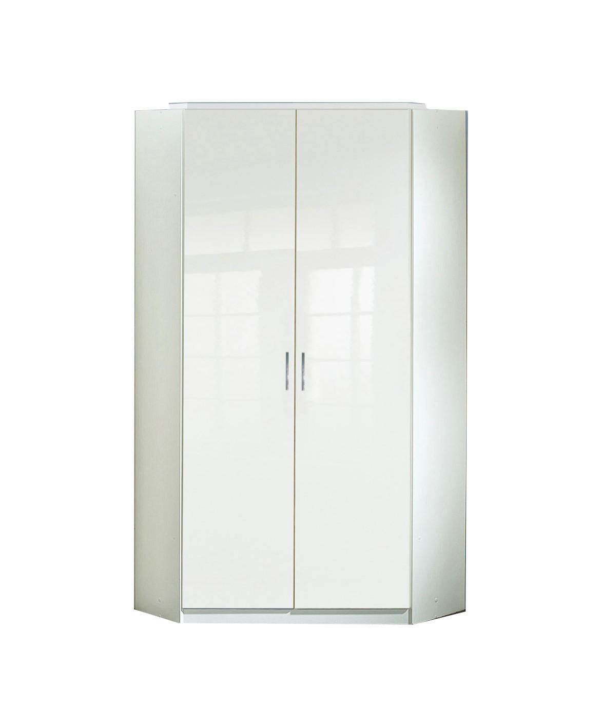 ECKKLEIDERSCHRANK Clack in Weiß mit Fronten in Hochglanz Weiß Lack - Weiß Hochglanz/Silberfarben, Holzwerkstoff (95/198/95cm)