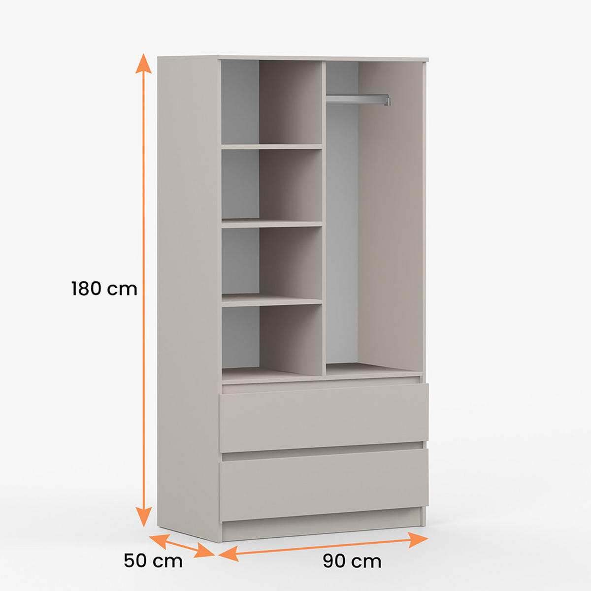DREHTÜRENSCHRANK SOLO 2D2S II 90 cm Kaschmir/Kaschmir, 2-türig, zwei Schubladen, grifflos - Kaschmir, Holzwerkstoff (90/180/50cm) - imoebel24