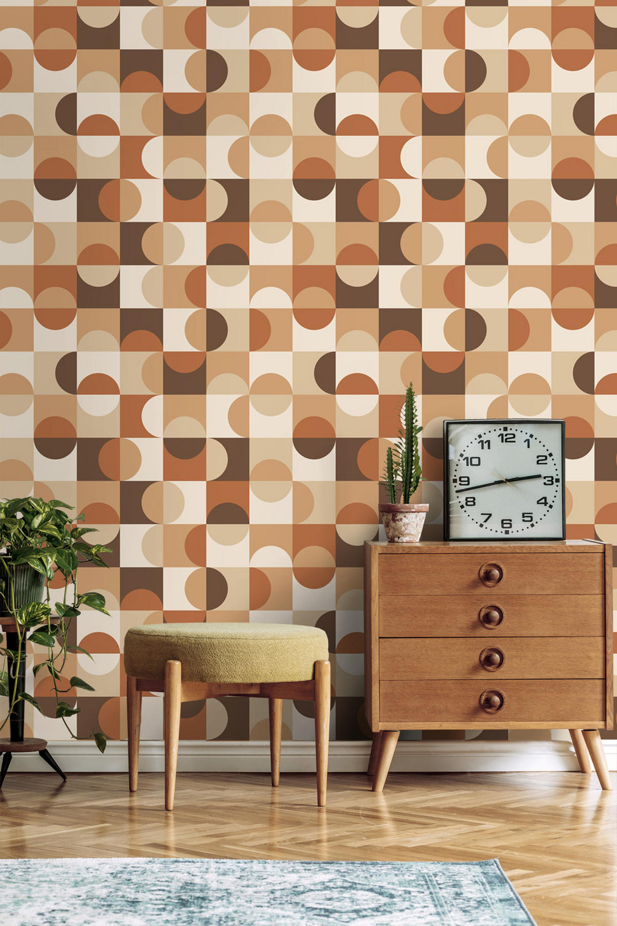 TAPETE Kreise im Bauhaus-Stil 50 x 900 cm - Braun, Papier (50/900cm) - ESTAhome