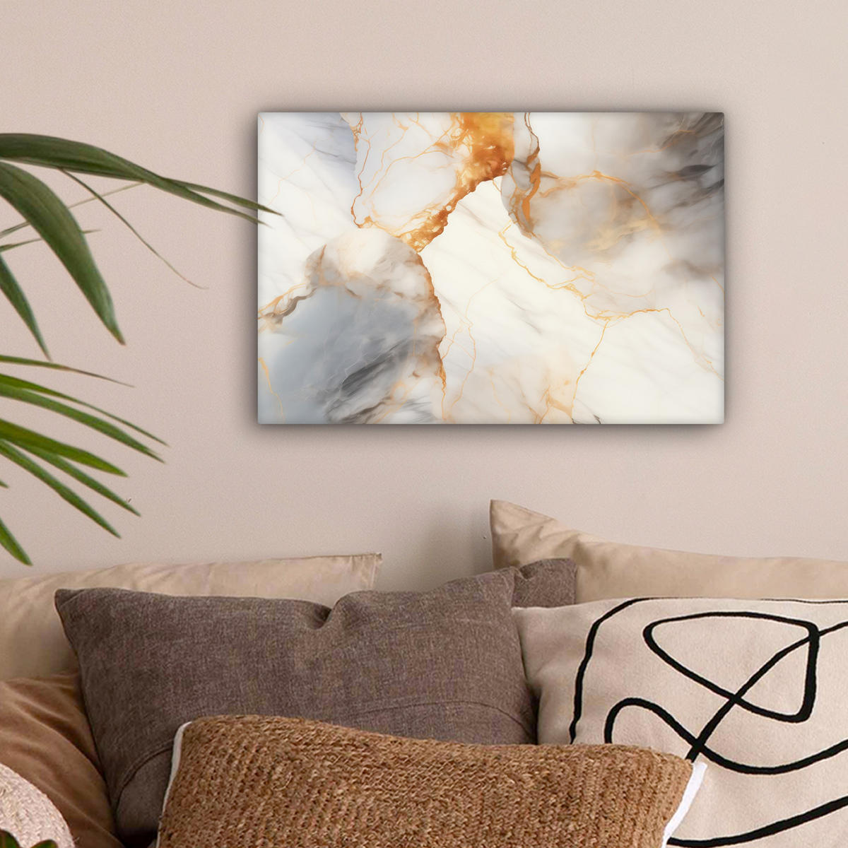 LEINWANDBILD Marmor - Grau - Gold 30x20 cm - Weiß, Textil (30/20cm) - MuchoWow
