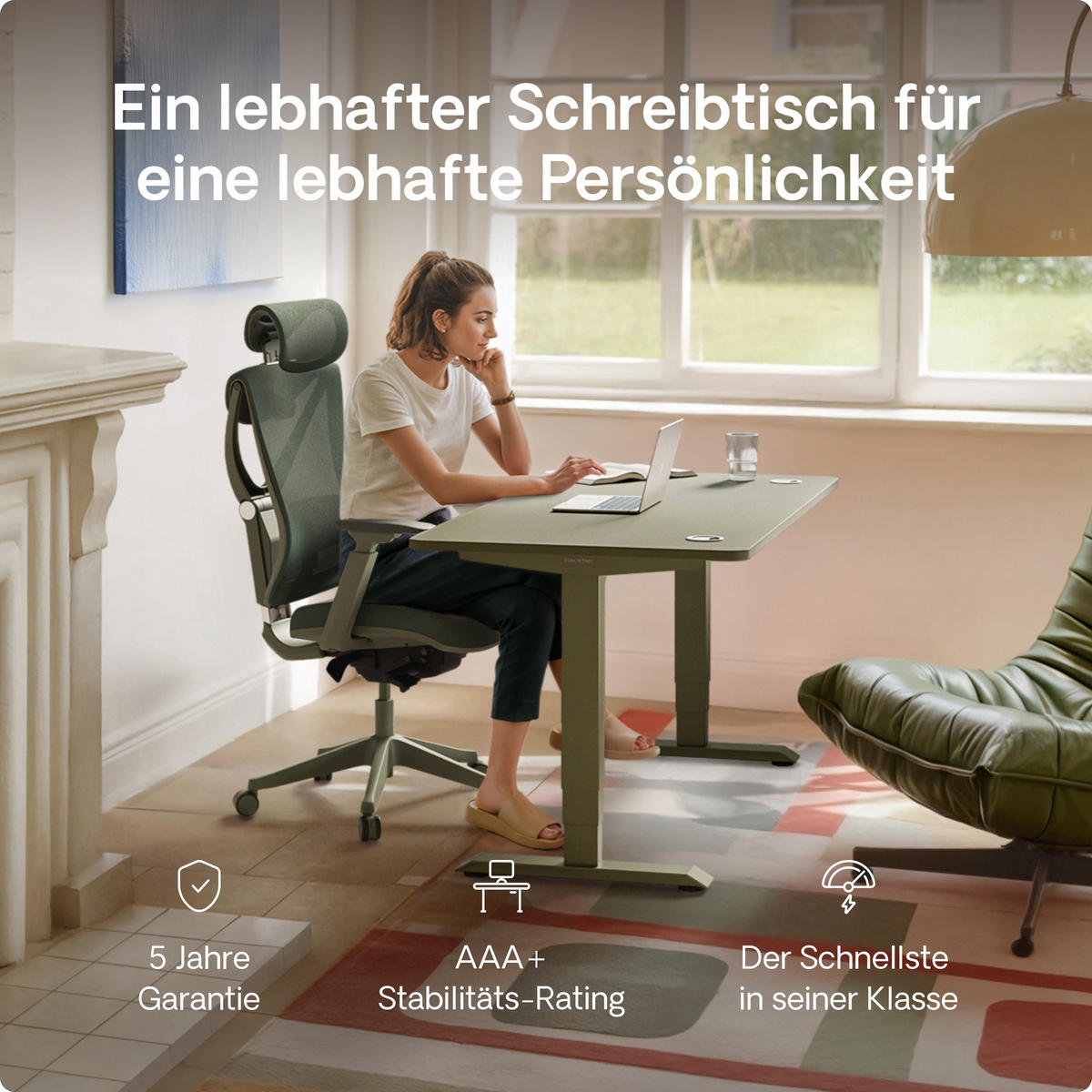 SCHREIBTISCH Elektrisch Höhenverstellbarer HomePro 120x60cm Grün/Schwarz mit Memory-Funktion, Anti-Kollisions Technologie - Schwarz/Grün, Holzwerkstoff (60/120/72cm) - Desktronic
