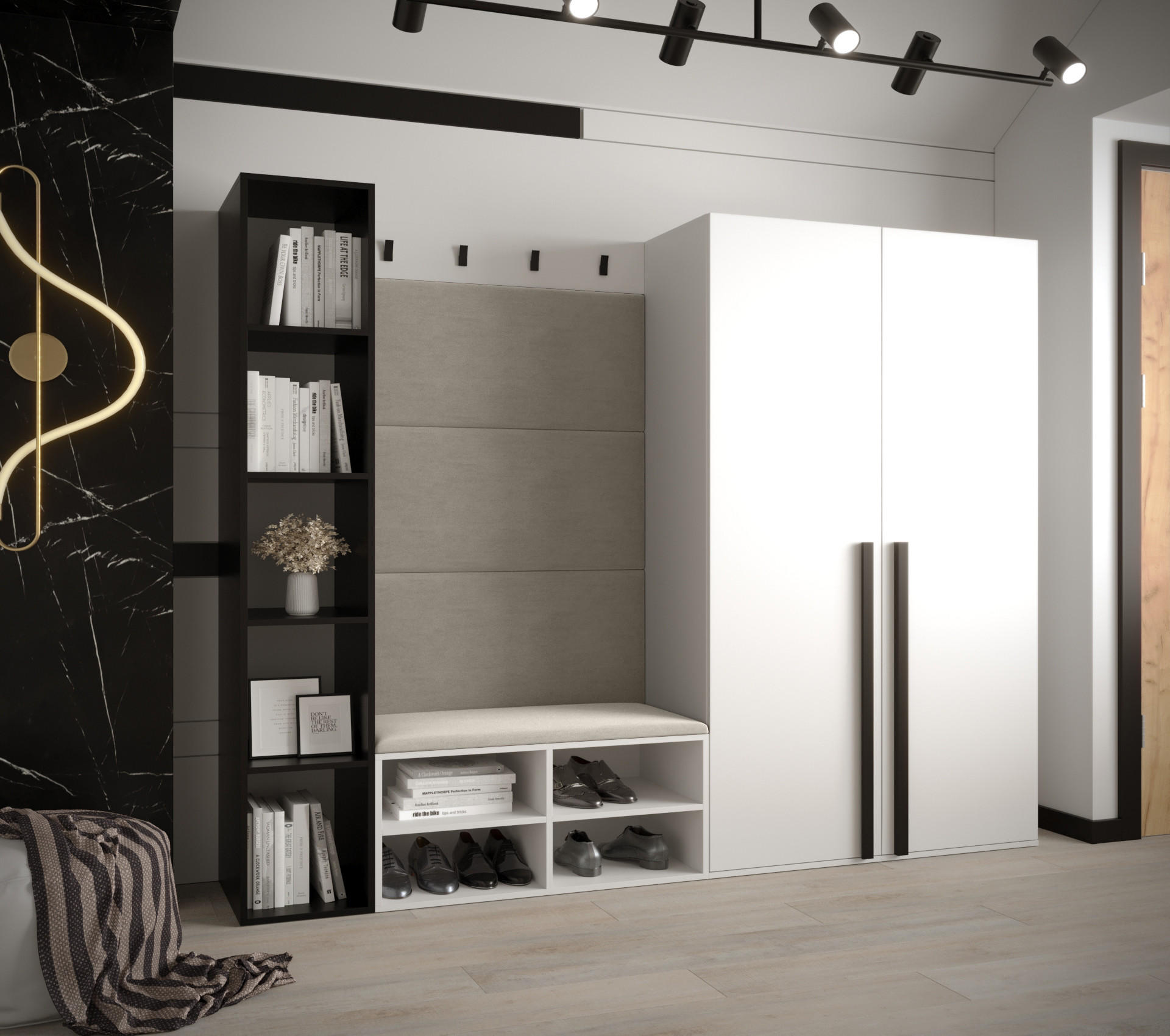 GARDEROBEN-SET 214/184/42 - Creme/Schwarz, Holz/Kunststoff (214/184/42cm) - MÖBEL KRYSPOL