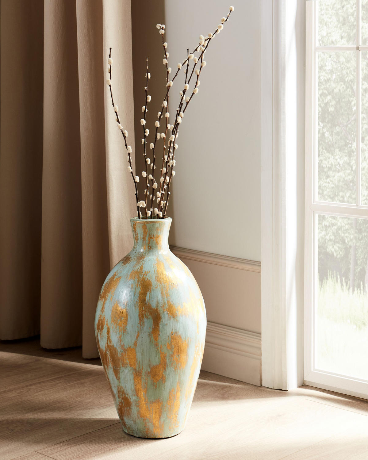 DEKOVASE Terrakotta gold Dikaja - Goldfarben, Stein (45cm) - Beliani