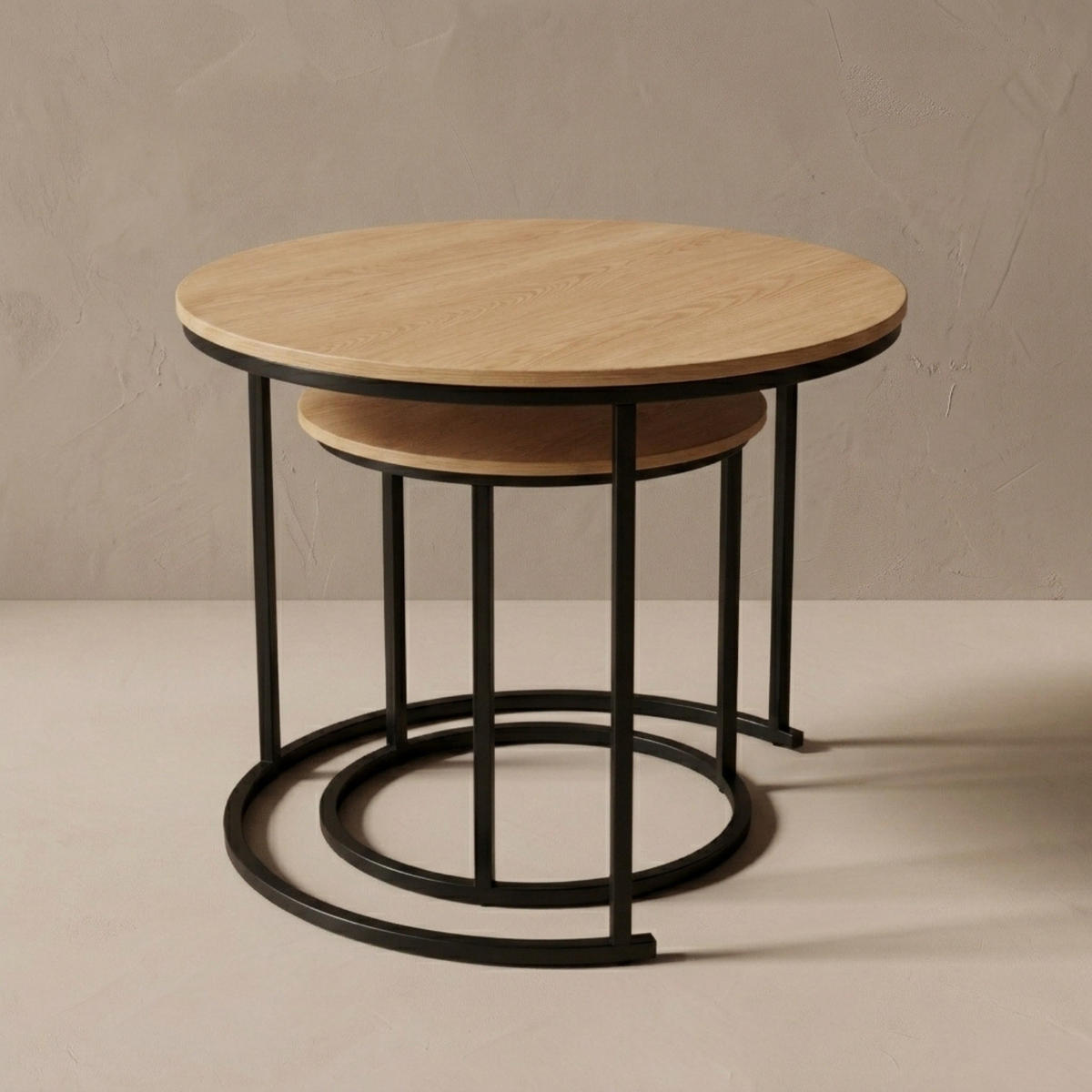 COUCHTISCH 2er-Set rund Schwarz, Braun - Braun, Metall (60/60/50cm) - SCENA LIVING