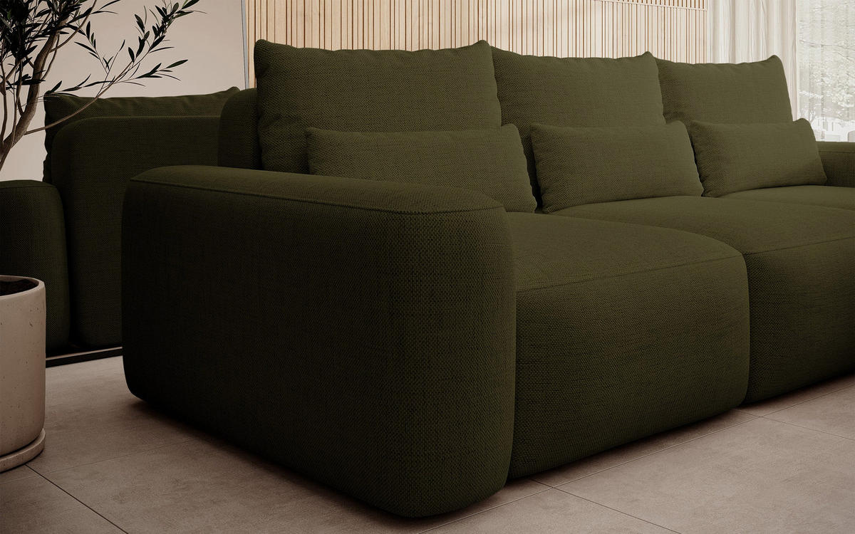 ECKSOFA Carnos Chenille-Bezug in Olivgrün - Olivgrün, Textil (264/162cm) - Selsey