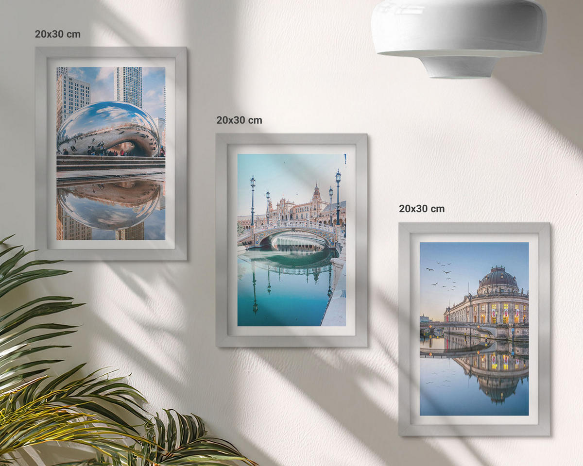 WANDBILDER 3er Set - 20x30 cm Silberner Rahmen - Architektur von Städten am Wasser - Silberfarben, Kunststoff (20/30cm) - ArtPrintCave