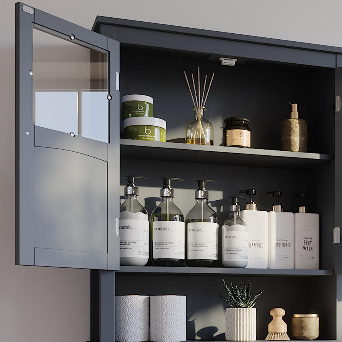 TOILETTENSCHRANK Bianco Grau 69 x 171 cm - Grau, Holzwerkstoff (69/171/19.8cm) - Vicco