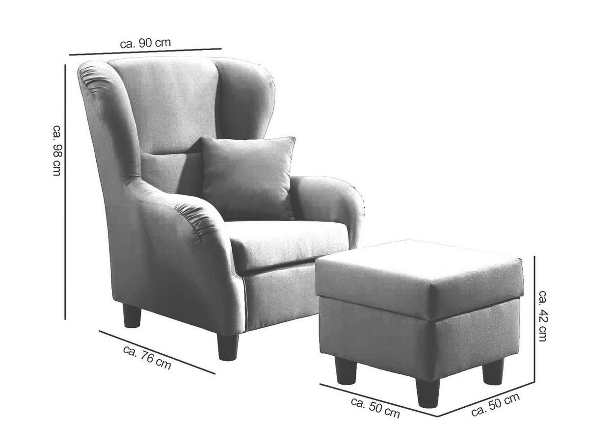 OHRENSESSEL mit HOCKER, hoher Sitzkomfort durch Wellenunterfederung B90/H98/T76 cm, Strukturstoff Braun / 18003 - Schwarz/Braun, Holz/Textil (90/98/76cm) - luma-home