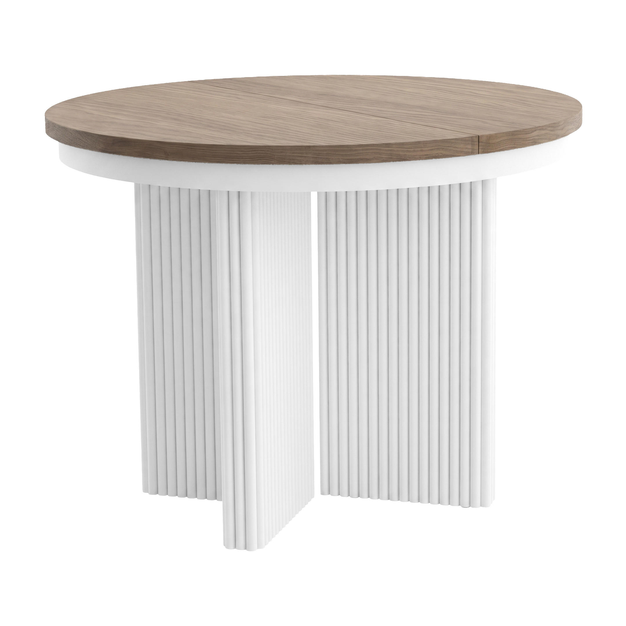 ESSTISCH Prestige runder Design-Tisch, ausziehbar Ø 100–180 cm, Walnuss+Weiß - Walnussfarben/Weiß, Metall (100/100/77cm) - Beautysofa